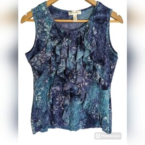 Dressbarn Women's Floral Blouse Flowy Ruffle Sparkles sleeveless Sz M Floral I-2